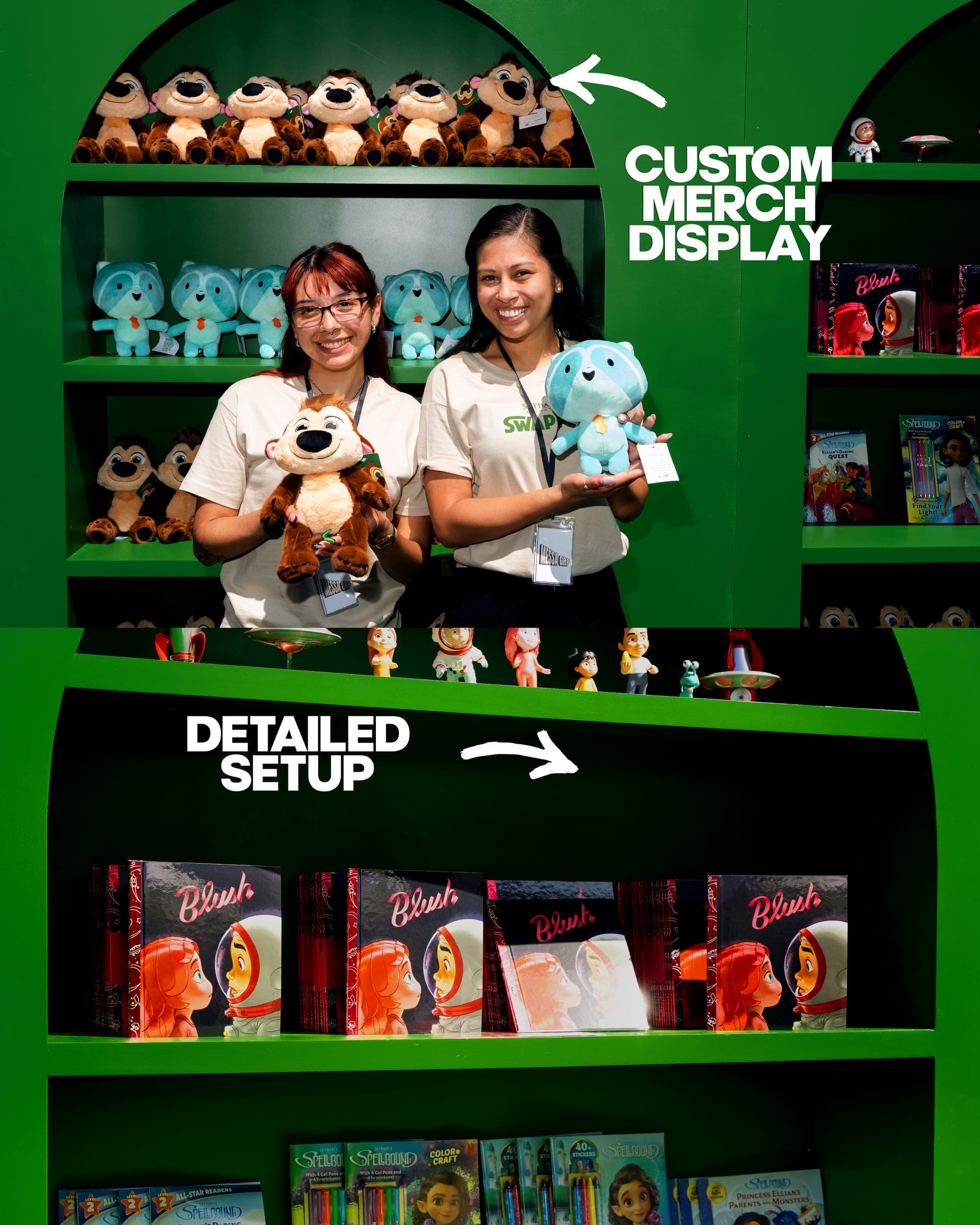 A Swapped premiere card showing the plush character giveaways.